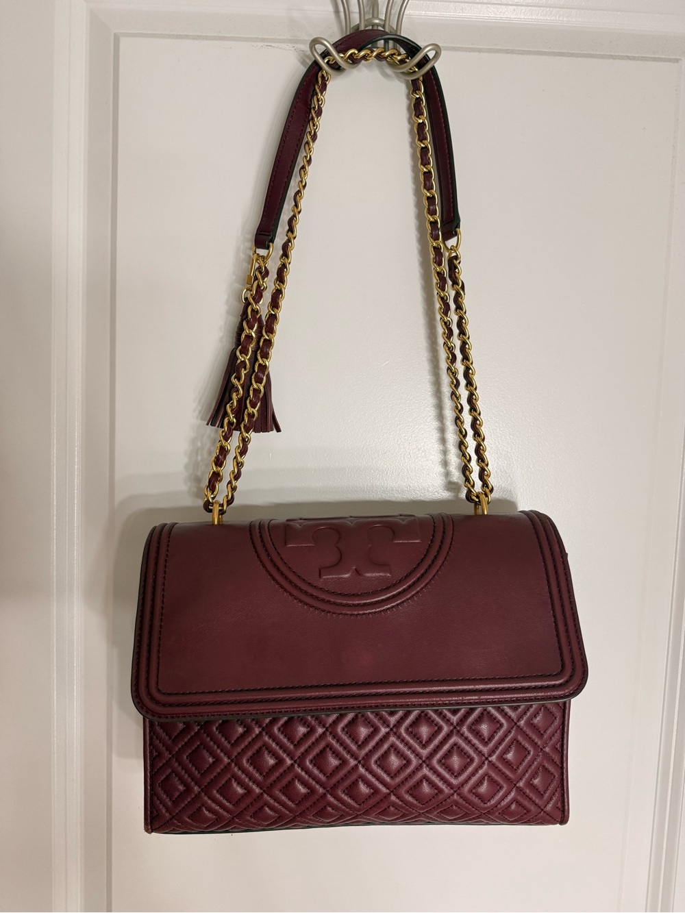 Tory Burch Quilted Leather Shoulder Bag - Deep Burgundy